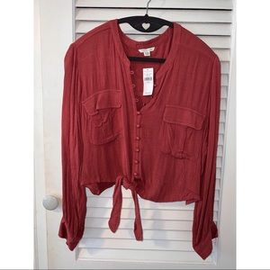 XL American Eagle Blouse with Tie Front